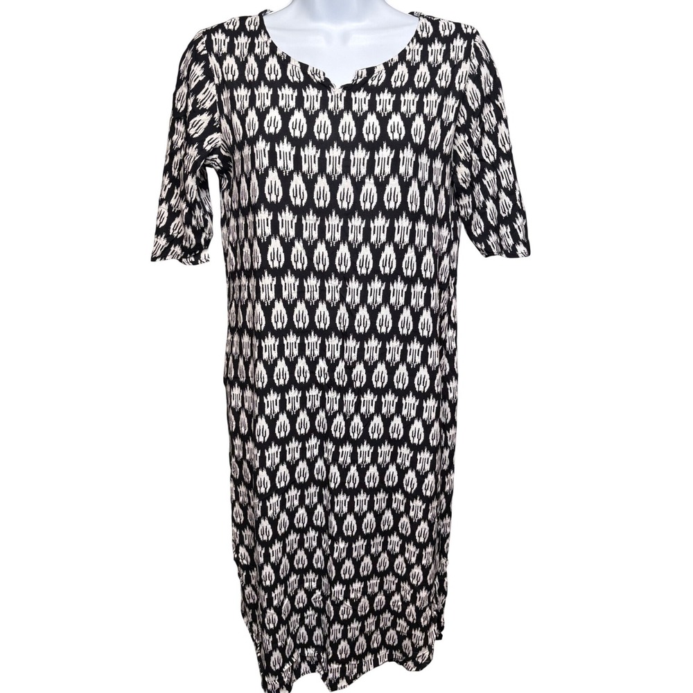 ISHA E KART Womens Black White Ikat Short Sleeve Kurta Tunic Sz L Lightweight